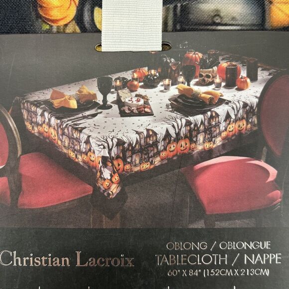 Christian Lacroix Halloween Tablecloth Haunted House Pumpkin Cat Oblong 60 X 84 - Picture 4 of 12